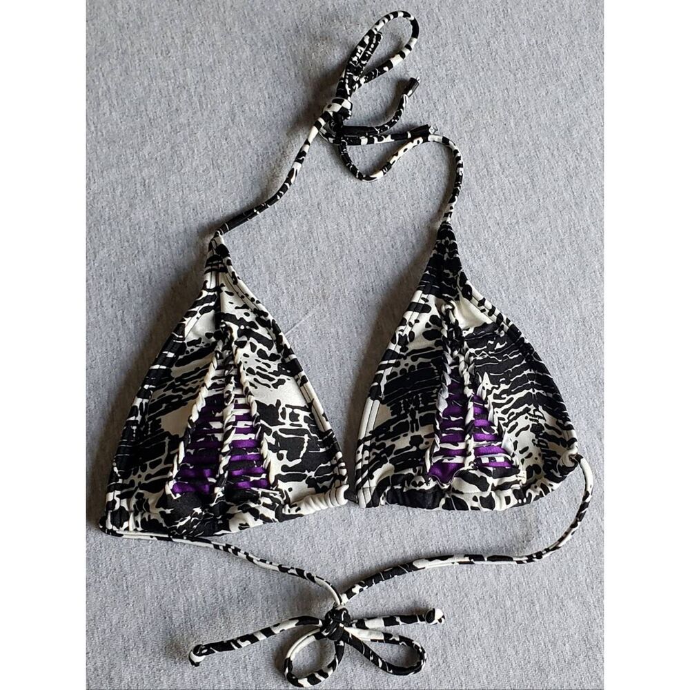 INSIGHT BLACK WHITE WITH INNER PURPLE PADDING BIKINI BRA TOP NWOT